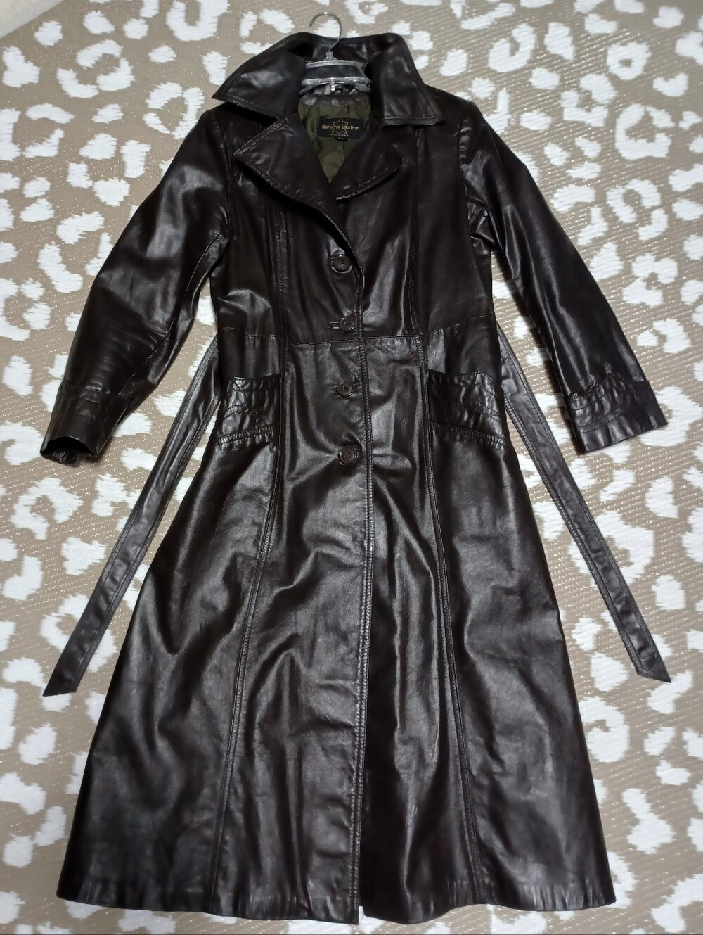 Long Dark Brown Leather Trench Coat - Women